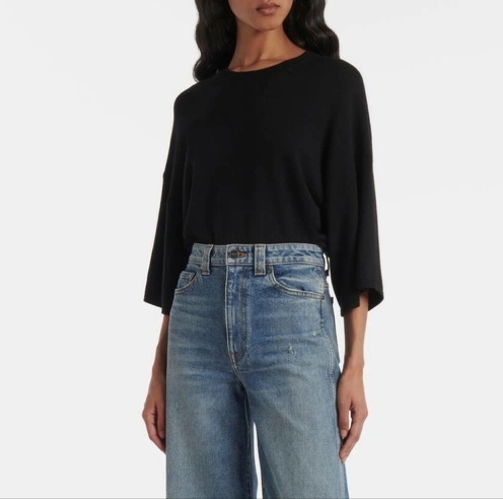 Khaite Black Three Quarter Sleeve Top Bateau Neckline Light Knitwear Sweater